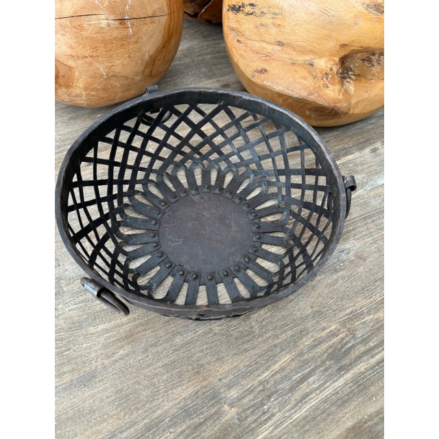 Handmade French style distressed weaved metal with handles details vegetable harvest, egg basket.