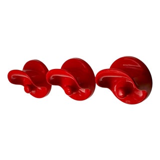 Red Wall Hooks by Olaf von Bohr for Kartell, 1970s, Set of 3 For Sale