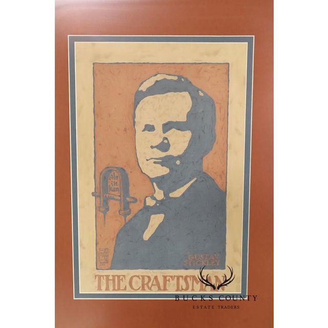Double Matted Wood Framed Lithograph of Gustav Stickley Portrait For Sale - Image 4 of 18