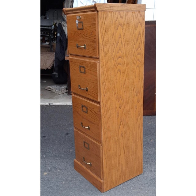 Wood Late 20th Century Oak Four-Drawer Filing Cabinet For Sale - Image 7 of 11