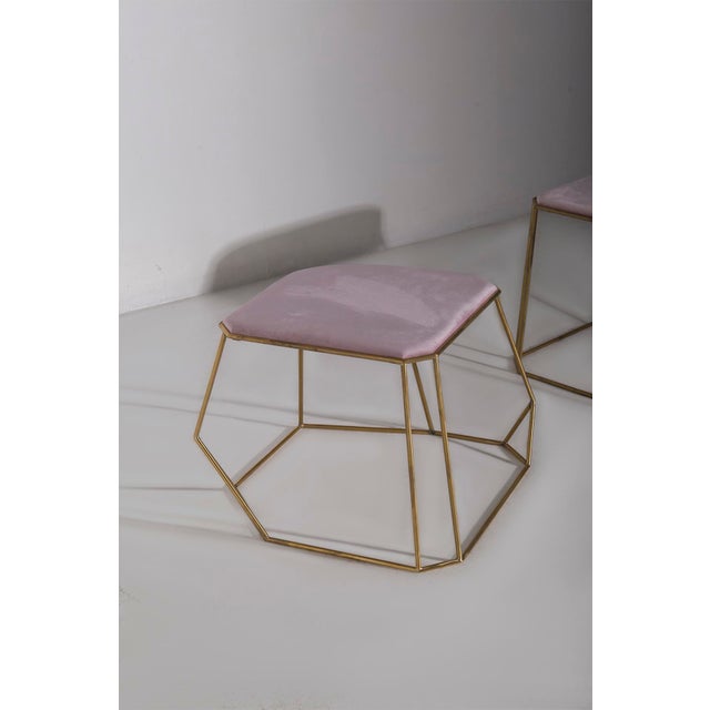 Set of Vintage Poufs in Pink Velvet, 2015 For Sale - Image 13 of 14