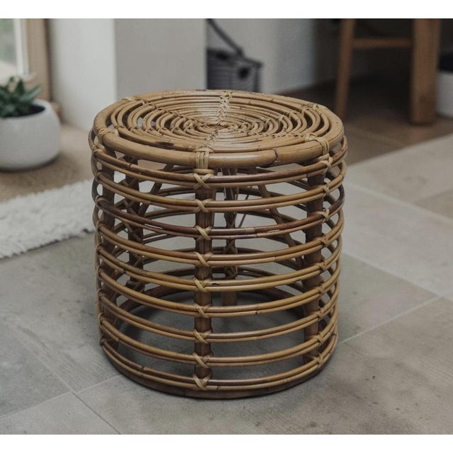 Beautiful mid-century pouf stool or side table attributed to Tito Agnoli. This fantastic stool was made in Italy in the...