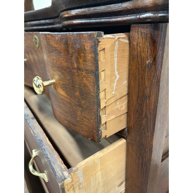 Brown Antique Late Victorian Edwardian Serpentine Oak Dresser With Removable Mirror For Sale - Image 8 of 14