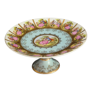 Painted Gilded Romantic Garden Scene Royal Vienna Style Beehive Mark Footed Compote Cake Stand