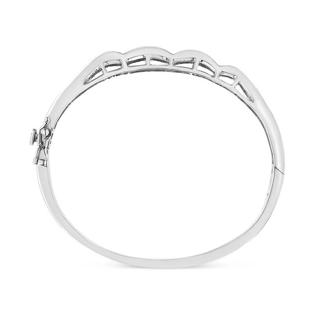 Haus of Brilliance 14K White Gold 3 1/3 Cttw Invisible Set Princess-Cut Diamond Wave Bangle Bracelet - Size 7" For Sale - Image 4 of 6