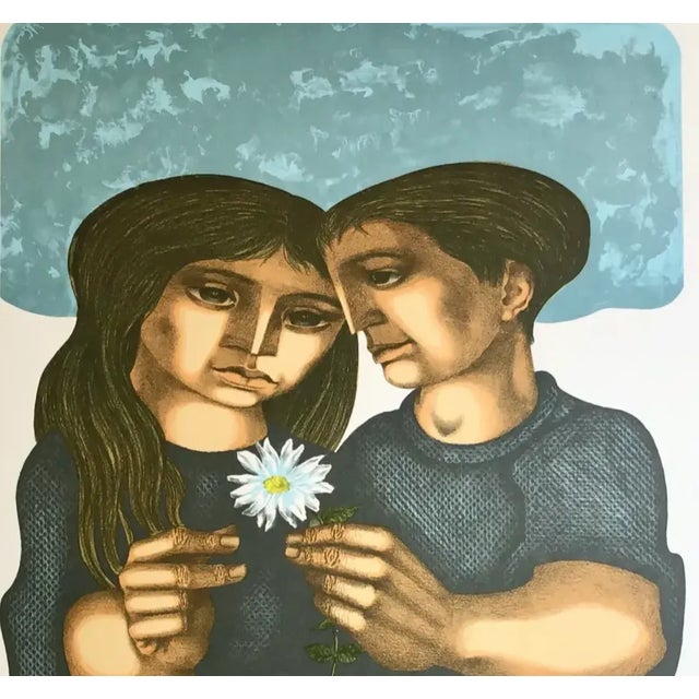 Jorge Dumas (born Uruguay 1928-1985) Lovers with Daisy, Lithograph on paper, pencils signed and numbered as Artists Proof...