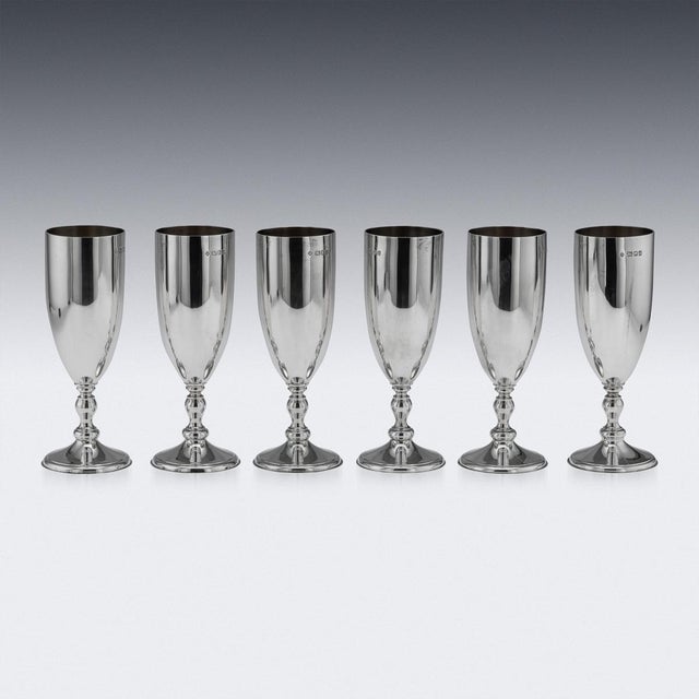 Metal Vintage 20th Century English Silver Champagne Flutes, London, 1986, Set of 6 For Sale - Image 7 of 13