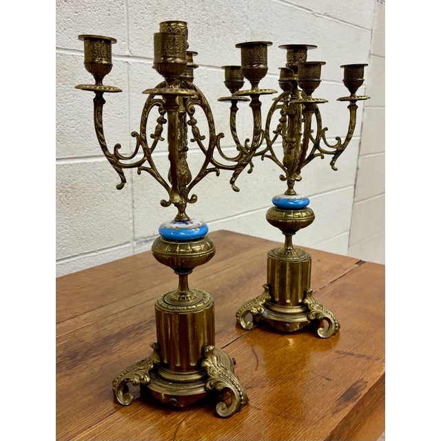 Antique Ormolu Style Gilt Bronze Five Arm Candelabras - Pair For Sale - Image 10 of 12