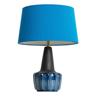 Glazed Blue Lamp from Soholm with Silk Lampshade René Houben, 1960s For Sale