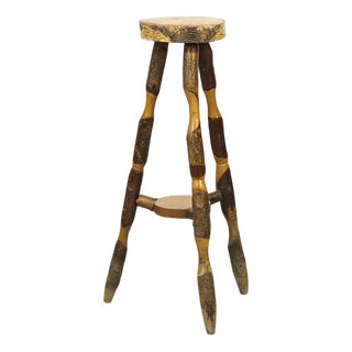 Rustic Farmhouse Folk Art Side Table / Pedestal in Beech For Sale