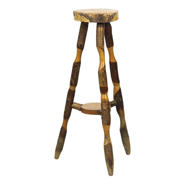 Rustic Farmhouse Folk Art Side Table / Pedestal in Beech For Sale