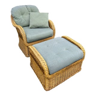 Lexington Casual Braided Woven Coastal Rattan Lounge Chair and Ottoman For Sale