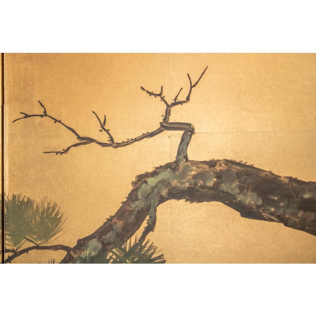 1960s Shōwa Era Japanese Byobu Screen, "Pine Tree Branch" For Sale - Image 11 of 17