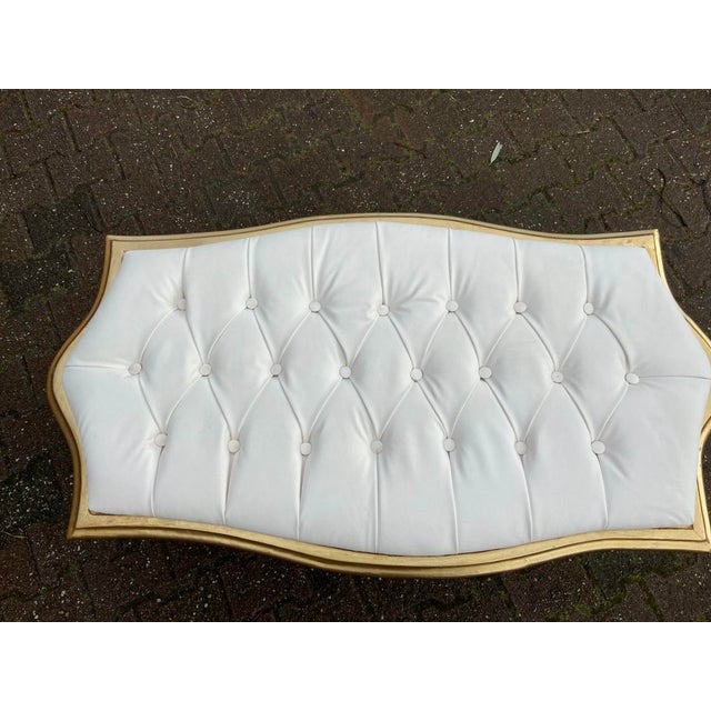 1950s 1950s French Gilt Beech Off-White Leather Bench For Sale - Image 5 of 16