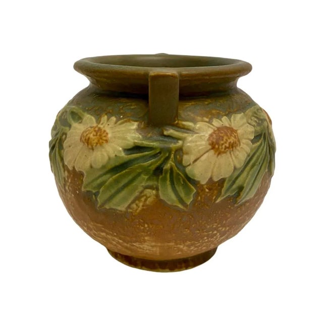 Roseville Pottery Antique Roseville Dahlrose Bowl Brown Green Yellow in Color 1920’s For Sale - Image 4 of 8