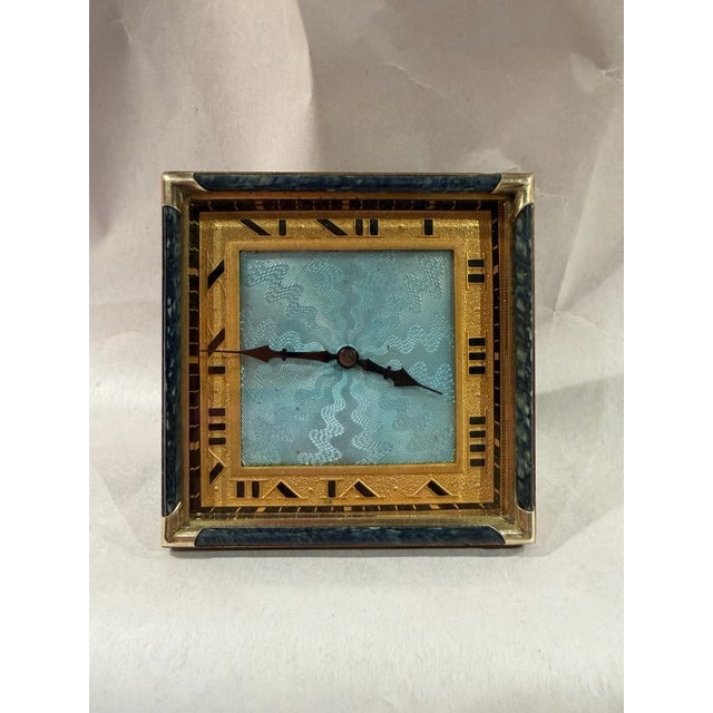 Antique Swiss Art Deco Travel or Desk Clock With Guilloché Enamel For Sale - Image 14 of 15