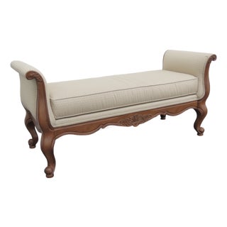 Ethan Allen French Carved Long Upholstered Bench Stool 6440 For Sale