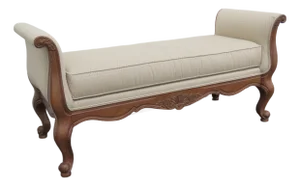 Ethan Allen French Carved Long Upholstered Bench Stool 6440