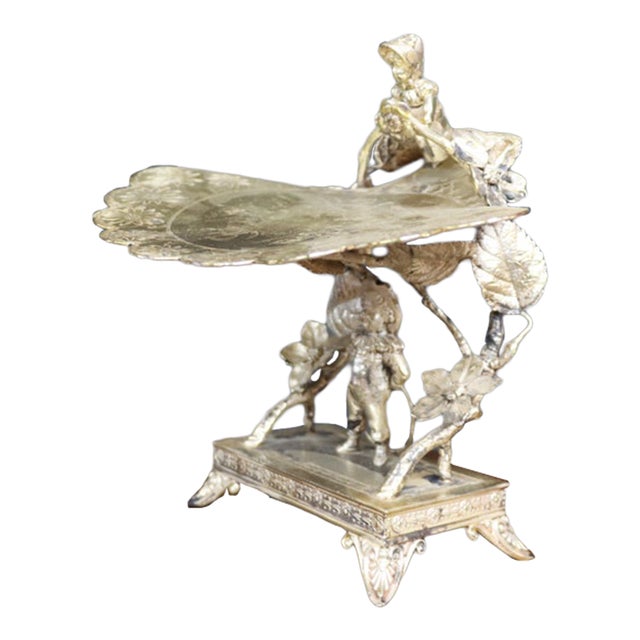 Victorian Figural Silver-Plate Tazza With Engraved Floral Tray For Sale