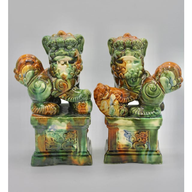 Asian Mid 20th Century Asian Ceramic Foo Dogs For Sale - Image 3 of 13