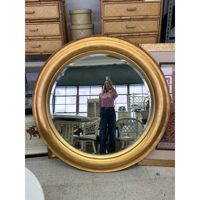 Hollywood Regency 60” Gilded Round Hollywood Regency Mid 20th Century Mirror For Sale - Image 3 of 11
