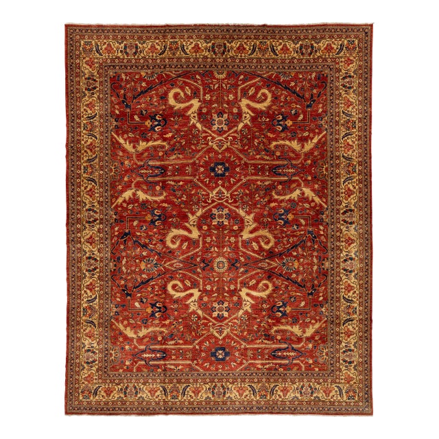 Modern Red Serapi-Style Wool Rug With Allover Design For Sale