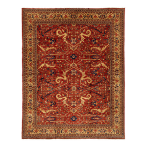 Modern Red Serapi-Style Wool Rug With Allover Design