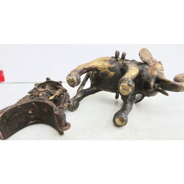 Metal Tribal Dhokra South Indian Sculpture Vishnu on Elephant Shrine For Sale - Image 7 of 10