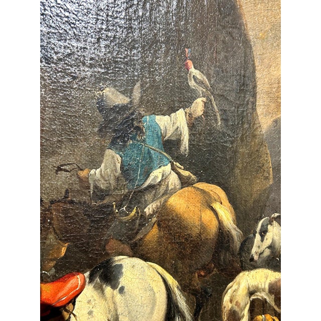 Blue Simon Van Douw, Hunting Scene with Falconer, 1600s, Painting For Sale - Image 8 of 9