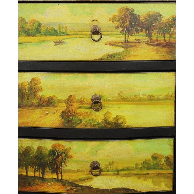 Wood Hand-Painted Classical Landscape Bedside Table For Sale - Image 7 of 10