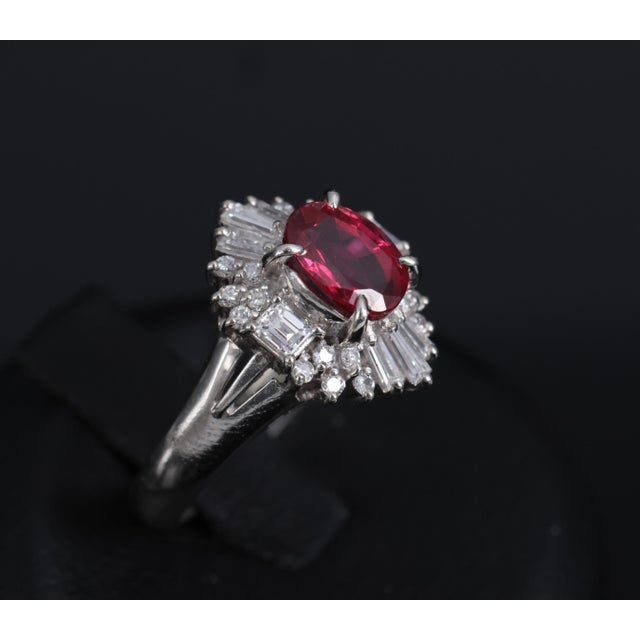 Late 20th Century Late 20th Century Gia Certified Ruby & 0.54ct Diamond Platinum Ring, Size 4.75 For Sale - Image 5 of 18