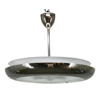 Vintage Bauhaus UFO Chrome and Glass Pendant Light, Czechoslovakia, 1930s For Sale