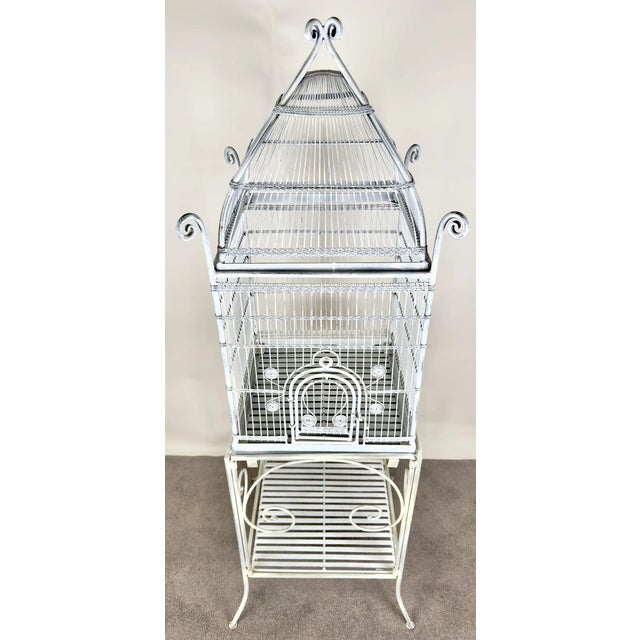 Large Victorian Style Wire Frame White Birdcage With A Shelf Photo Inspiration