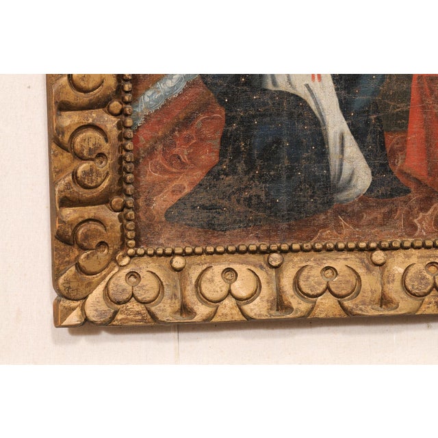 Wood 19th C. Spanish Colonial Religious Painting For Sale - Image 7 of 10
