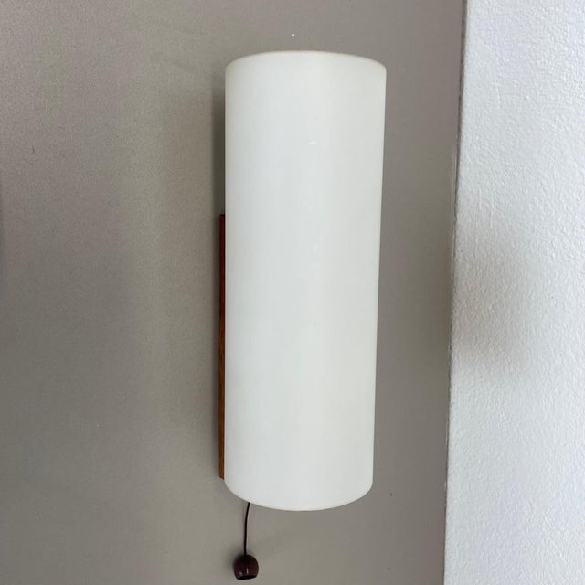 Vintage Satin White Glass and Teak Wall Lights, 1960s, Set of 2 For Sale - Image 12 of 18