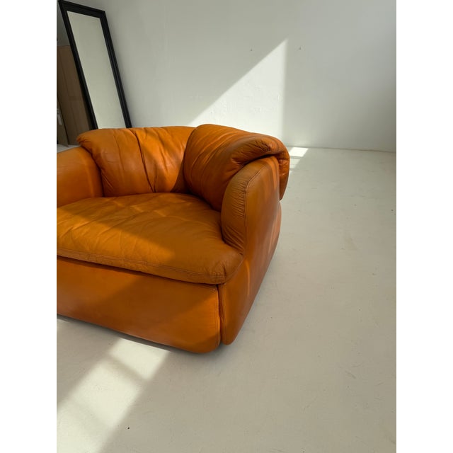 Vintage Italian Cognac Leather Confidential Lounge Chair by Alberto Rosselli for Saporiti, 1970s For Sale - Image 12 of 18