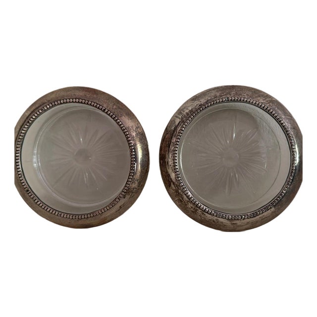 1930s Set of 2 Frank M Whiting Sterling & Crown Sterling Silver Drink Coasters or Ashtrays For Sale
