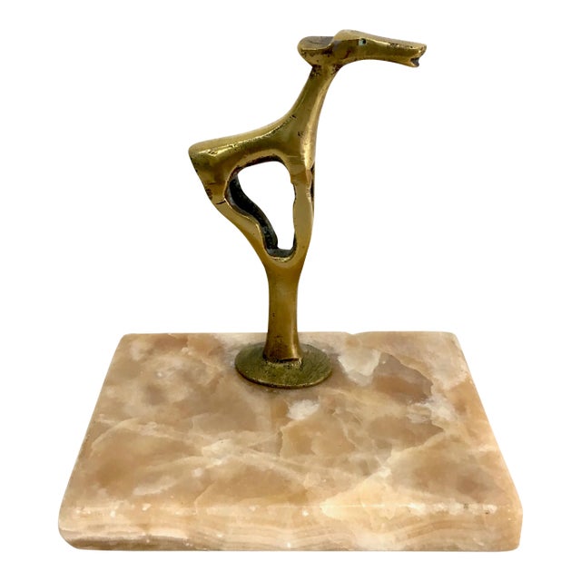 Mid 20th Century Marble & Brass Sculptural Paper Weight For Sale