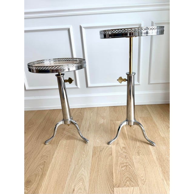 French French Jansen-Style Adjustable Martini Table in Chrome, Brass & Marble, Circa 1970s, Heavy For Sale - Image 3 of 8