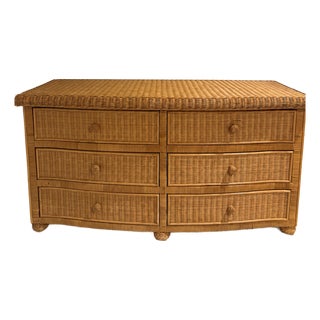 Vintage Polo Ralph Lauren Wicker Rattan Bowfront Dresser | 6 Drawer, Attributed For Sale