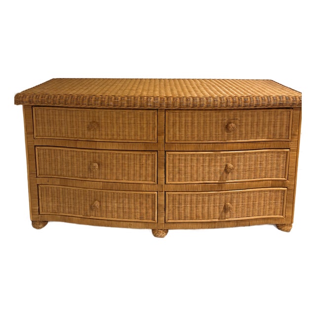 Vintage Polo Ralph Lauren Wicker Rattan Bowfront Dresser | 6 Drawer, Attributed For Sale