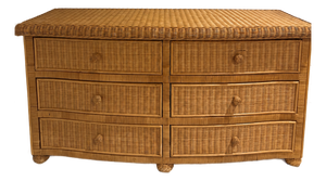 Vintage Polo Ralph Lauren Wicker Rattan Bowfront Dresser | 6 Drawer, Attributed