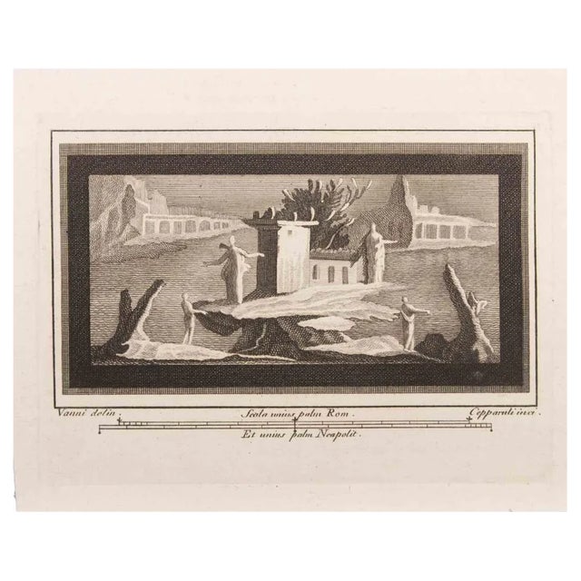 Francesco Cepparuli, Seascape with Monument and Figures, Etching, 18th Century For Sale
