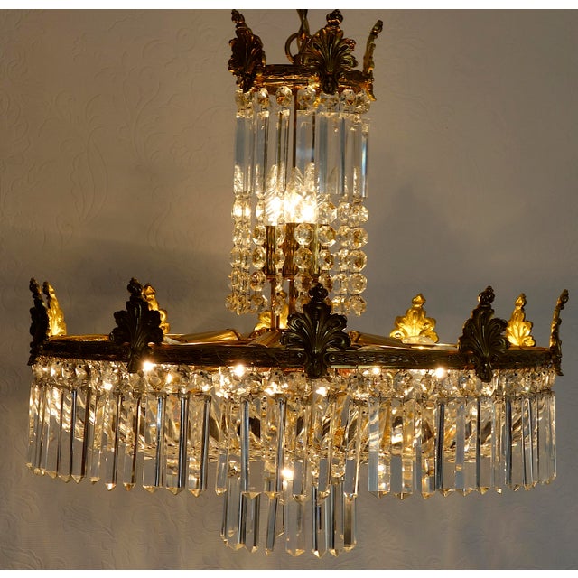 Brass and Lead Crystal Chandelier from Palwa, 1960s For Sale - Image 9 of 14