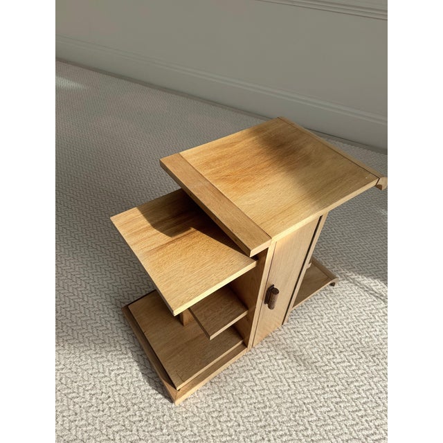 Modernist French Architectural Blonde Mahogany Side Table and Pedestal Cabinet, 1930s For Sale - Image 6 of 9
