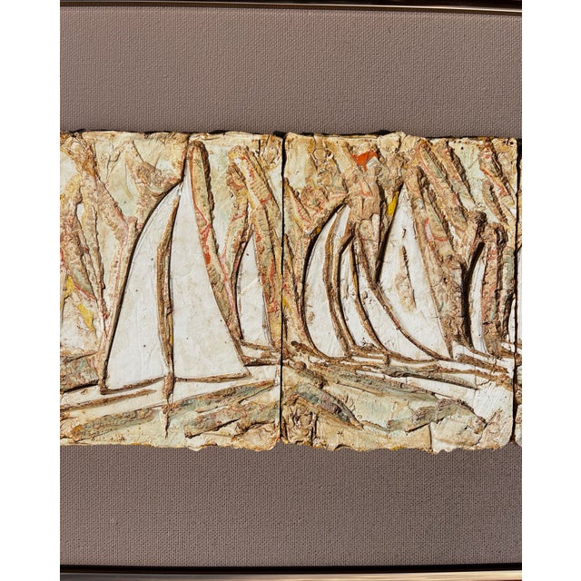 1970s 1970s Brutalist Nautical Bas Relief “The Racers” by Marilyn Lilygren – Framed Sailing Regatta Artwork For Sale - Image 5 of 10