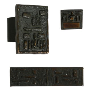 Large Brutalist Bronze Pull Handles with Letter Slot and Doorbell from Alpan, Germany, 1970s, Set of 3 For Sale