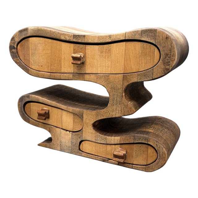 Vintage MCM Sculptural Oak Bandsaw Box With Three Drawers For Sale