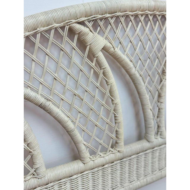 Vintage White Wicker Arched Queen Headboard Coastal Boho Hollywood Regency For Sale - Image 10 of 12