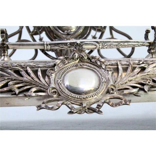 Relief Silver and Glass Inkwell with Monogram Cards, Frieze and Claw-Shaped Feet with Wooden Base For Sale - Image 3 of 7